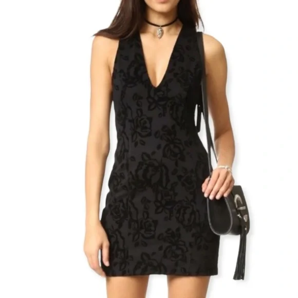 Free People Black Rose Burnout Velvet Whimsigoth Bodycon Dress S - Picture 10 of 11